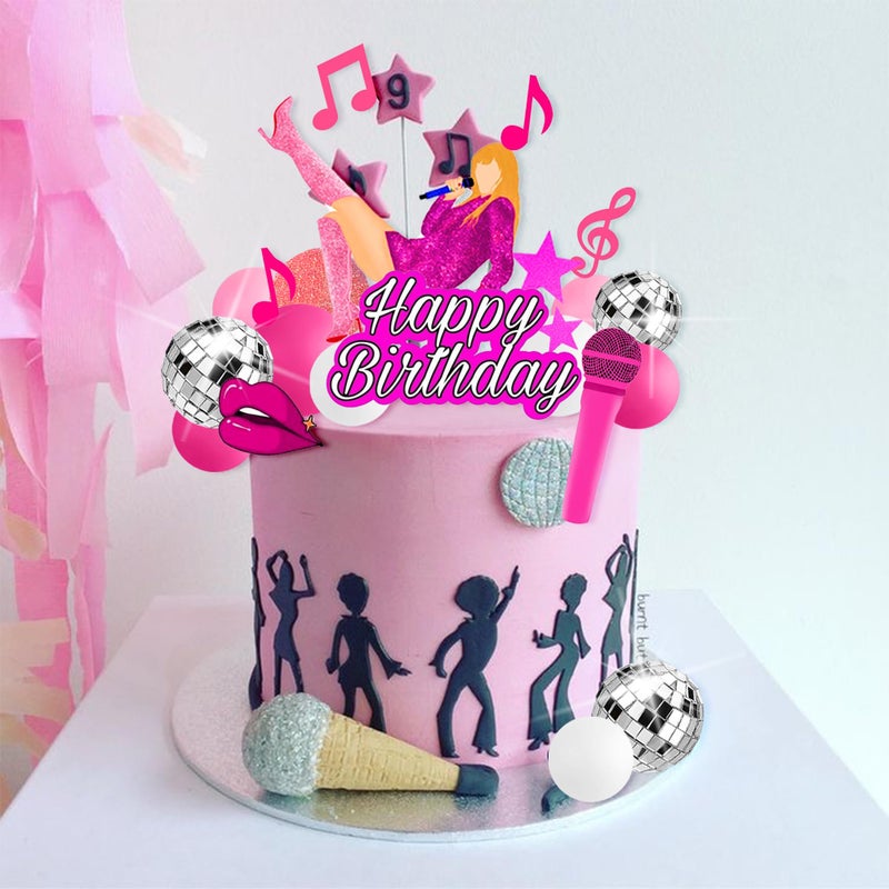 ZXSWEET DRWATE 26 PCS Music Cake Toppers Pink Girl Birthday Cake Topper and Disco cake topper for Music Birthday Party Decorations Supplies (1) - Image 3